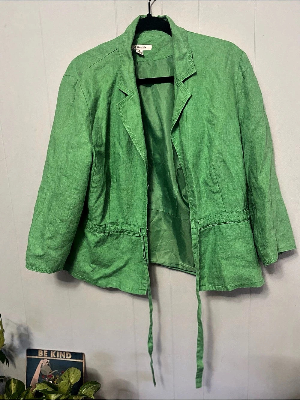 Flawed 100% linen M Collection Green Utility Jacket Size 14